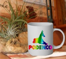 Tasse Motiv Podenco in Regenbogenfarben